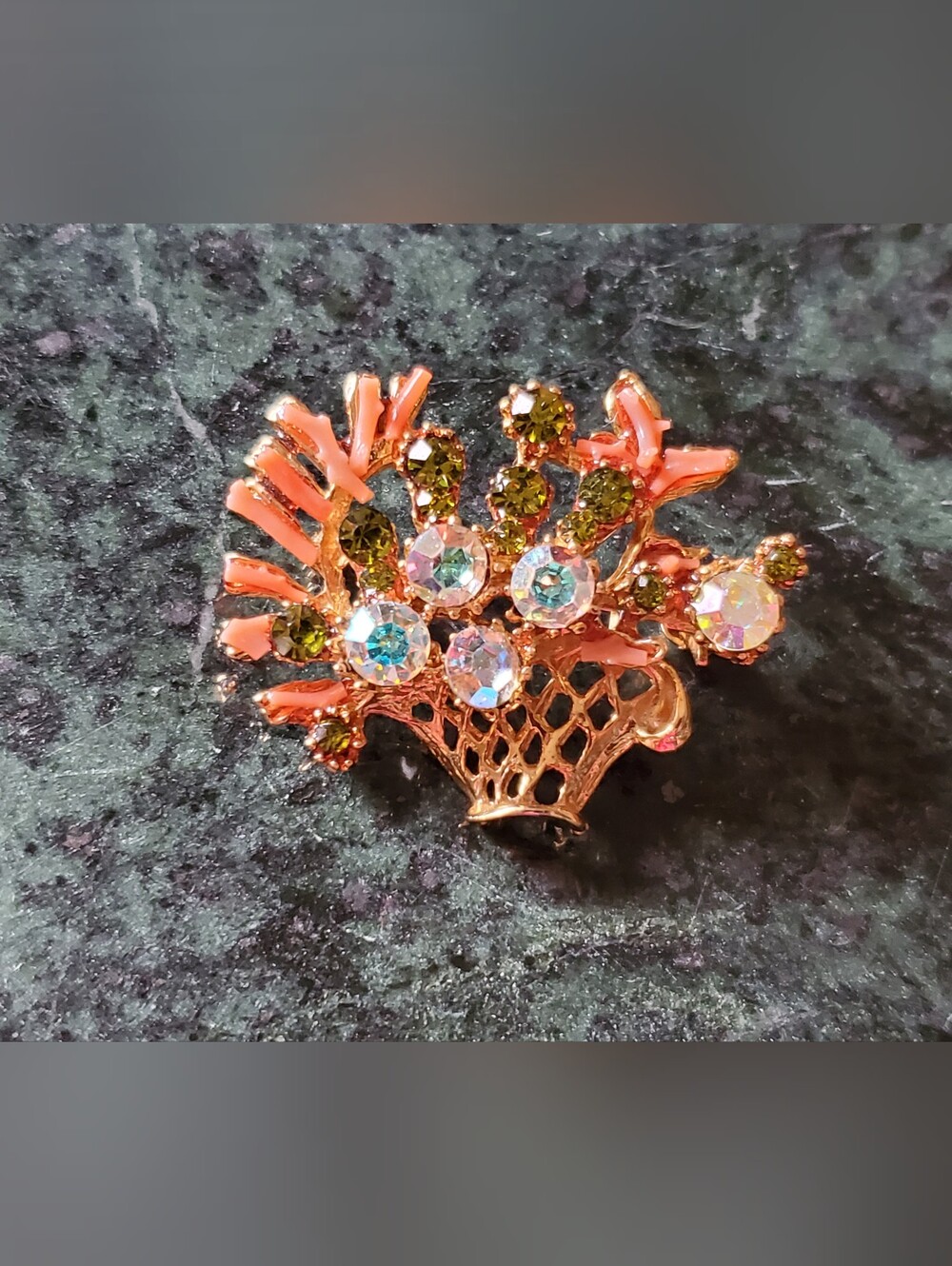 Vtg. Flower Basket Brooch